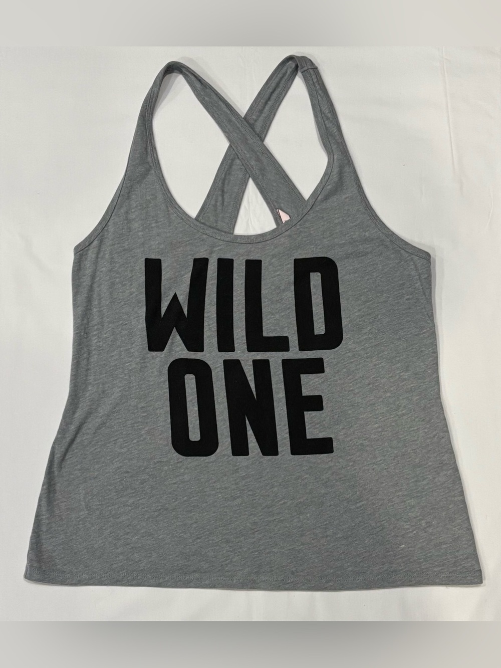 Victoria’s Secret Wild One Graphic Lounge Tank Top Size Medium Gray Cross Back
